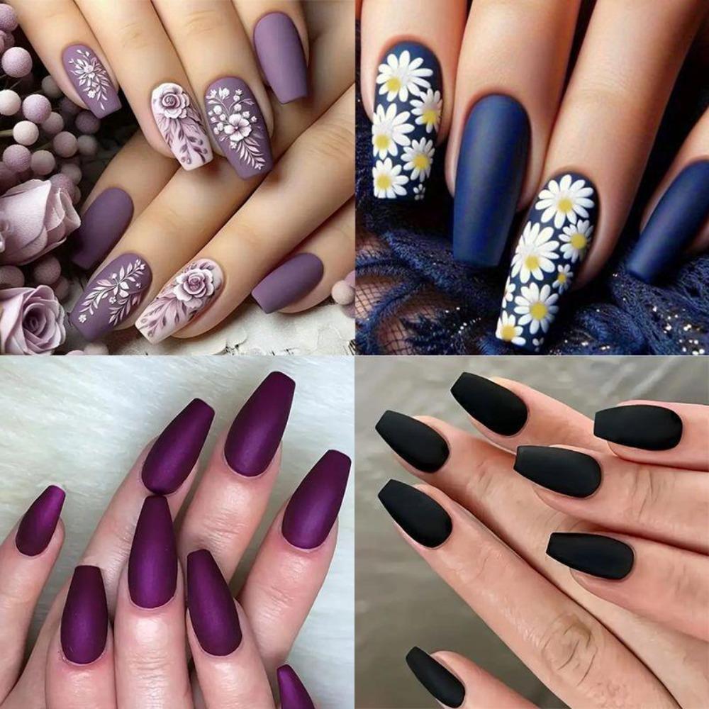 Nail Art 24 Pieces Matte Collection Spice Girl Gradual Change Matte Flowers Long Wear Armor
