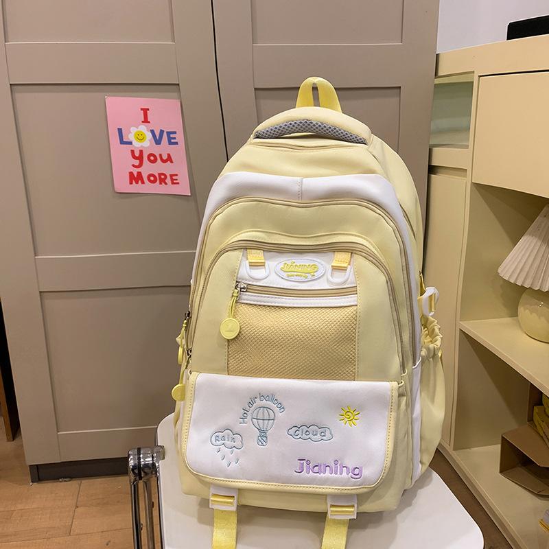 School bag high value multi-layer fresh junior high school sweet versatile contrasting color embroidery light