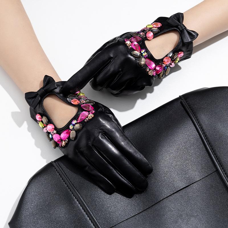 Gants en Cuir Véritable Peau de Mouton pour Femme Printemps et Automne Courts Accessoires de Mode et Vêtements
