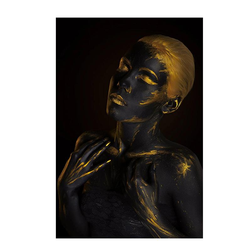 Black and Gold African Nude Woman Indian Oil Painting On Canvas Posters and Prints Scandinavian Wall Art Picture for Living Room