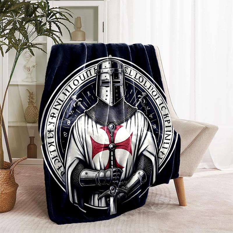 1pc Blanket Knights Templar Print Design, Lightweight Blanket for Sofa, Bed- Soft &Warm, Gift for All Seasons like Christmas, Halloween