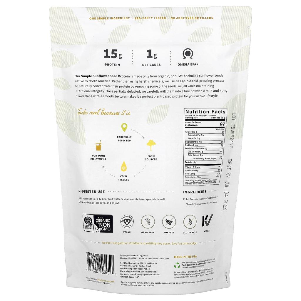 Simple Sunflower Seed Protein, 454G (1Lb)