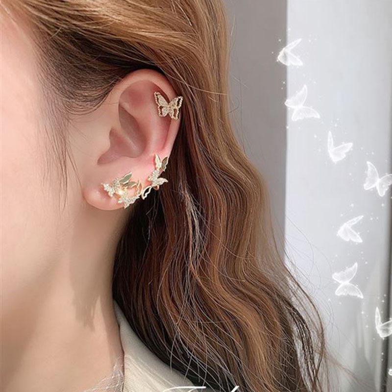 1010 New Earrings Tide Korean Temperament Internet Celebrity Super Fairy Butterfly Stud Earrings Earrings Women's Ear Clips Earbone Studs