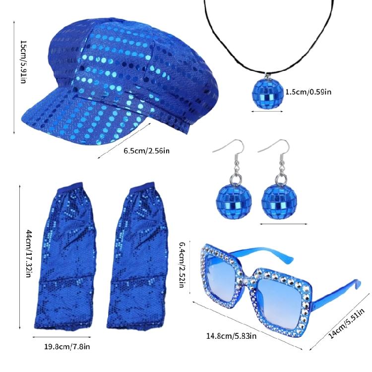 70s Disco Accessories Halloween Disco Costume Jewelry Sequins Caps Earrings Sunglasses Leg Warmers for Women Girls