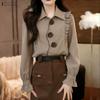 ZANZEA Camicetta Classica da Donna Casual con Collo a Revers, Manica Lunga Larga