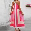 Women's Casual Seaside Resort Dress Color Block Patchwork Printed Sleeveless Dresses