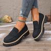 Women's Wide Width Chunky Heel Loafers - Suede Retro British Style Slip-On Shoes for Spring/Fall, Platform Casual Flats