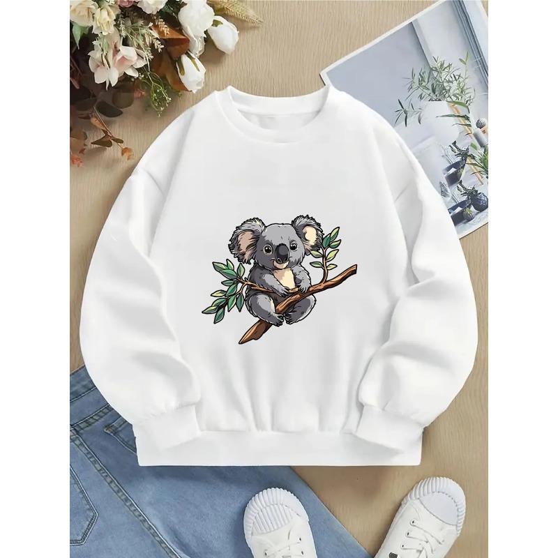 Kids Crewneck Sweatshirt, Cute Koala on Leafy Tree Branch Print, Spring Autumn Casual Sport Tops 110