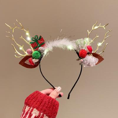 LED Christmas Headband Glowing Elk Hair Hoop Elk Antlers Headband Hair Band Party Dress Up Glowing New Year Headband