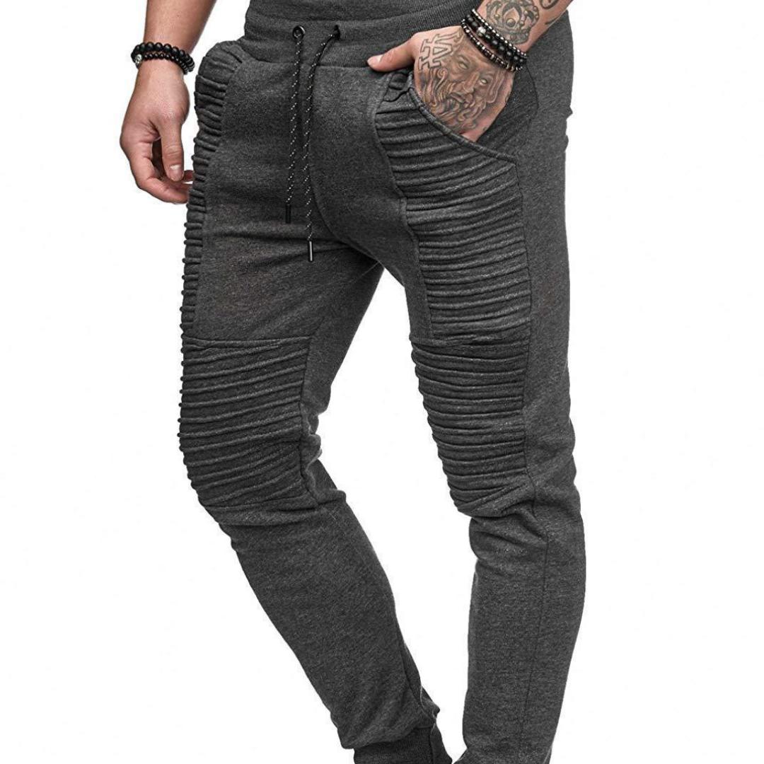 

Нові чоловічі повсякденні осінні та зимові моделі, індивідуальний дизайн, спортивні чоловічі штани, фітнес-штани в смужку в стилі хіп-хоп XL сірий колір