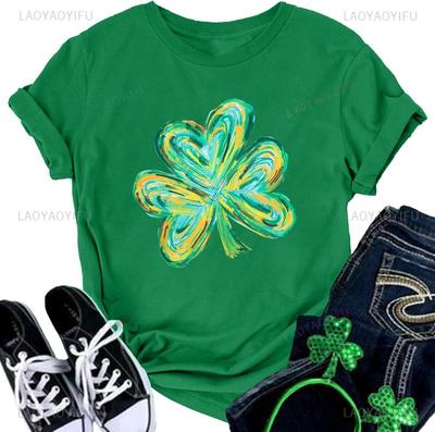 St Patricks Day Shirts Women Green Shamrock Tee Lucky Shamrocks Irish Casual T Shirt Paddys Day Cotton Short Sleeve Tops