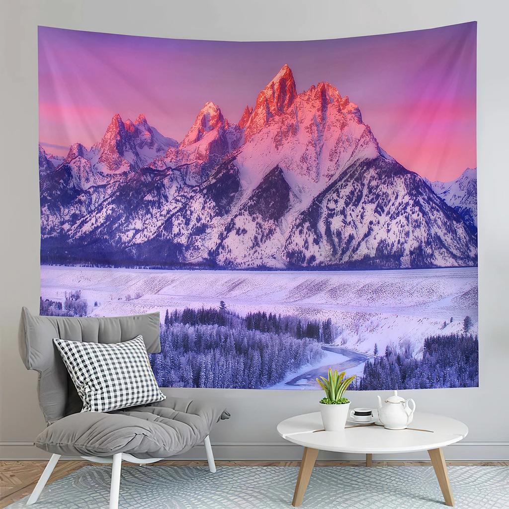 Snow Mountain Tapestry Snow Covered Trees Tapestry Natural Scenery Tapestry Wall Hanging Tapestries Art Living Room Bedroom Dorm