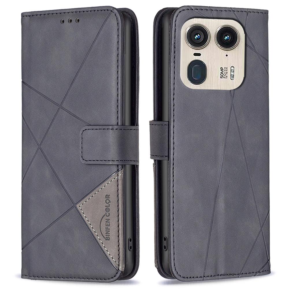 

For Motorola Edge 50 Ultra 5G/Moto X50 Ultra 5G Phone Cases Wallet Stand Geometry Imprint Leather Cover Black