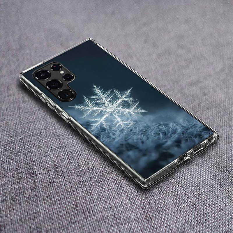 Snowflake Winter White Snow Christmas Clear Phone Case for Samsung Galaxy S24 S23 S21 Plus S20 FE S22 S26 Ultra S25 Edge TPU Cap