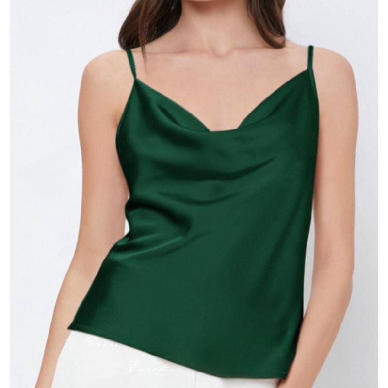 Summer Sleeveless Satin Base Casual Tank Tops Women Pile Collar Sexy Loose Tanks Women's Camis Elegant Slim Fit Simple Female Straps Tank Vest 26559