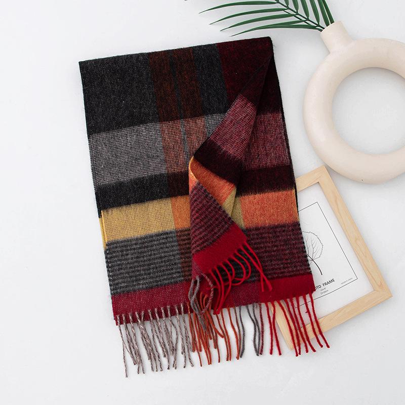 Wool Scarf  Women's Retro Plaid Autumn and Winter New Style Versatile Winter Scarf  Dual Use