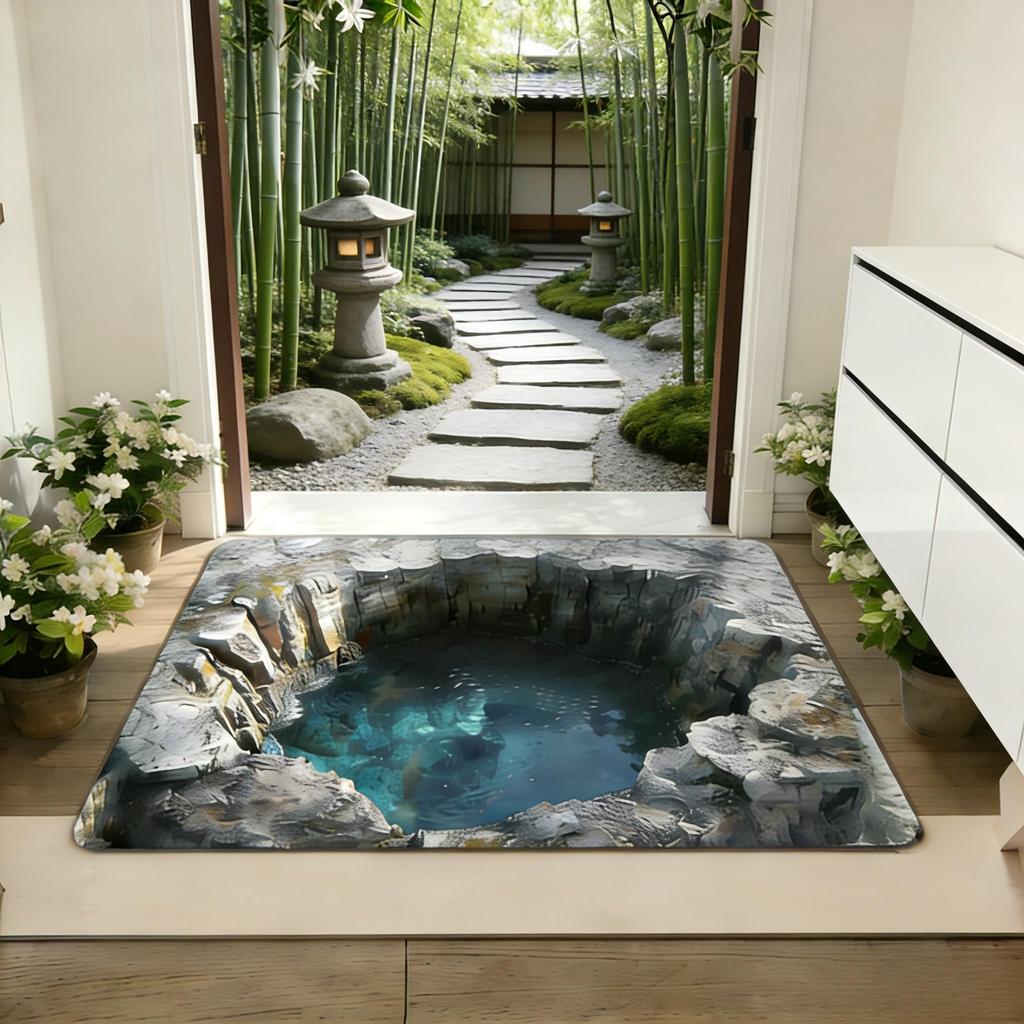 VIKAMA 3D Visual Illusion Carpet Cave Indoor And Outdoor Entrance Door Mat Soft And Non-Slip Bathroom Foot Mat Home Decoration