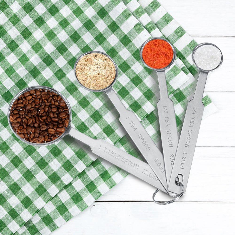 4Pcs Measurement Scale Measuring Spoons Set Rustless Steel Kitchen Spoons  Liquid Ingredients