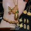 Ancient Gold Filigree Chisel Engraved Vajra Pestle Pendant Necklace, New Chinese Style, Babao Ruixiang, Pixiu Necklace, Set