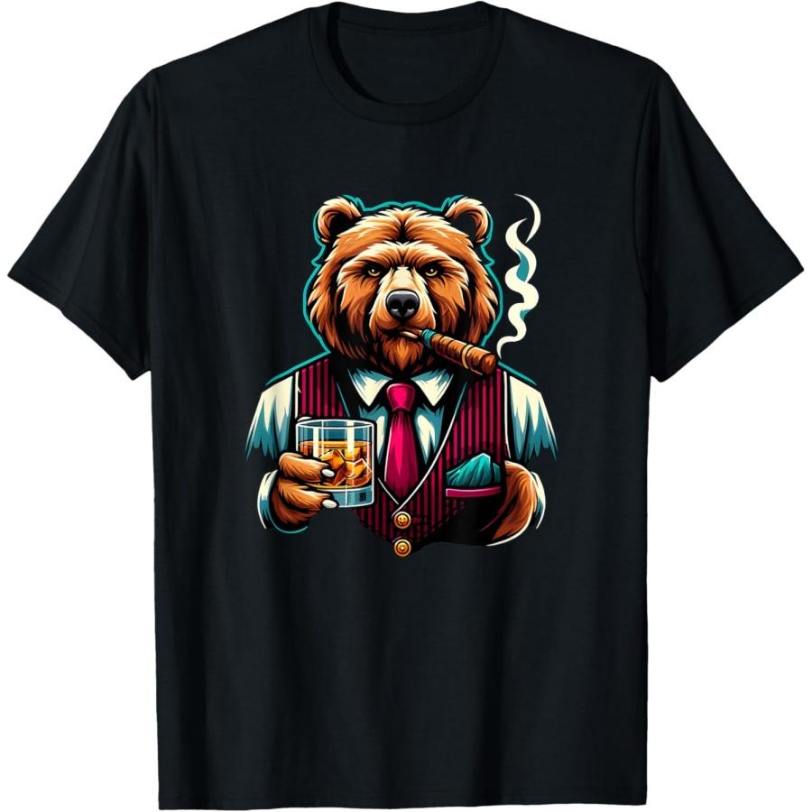 Футболка с медведем гризли, сигарой и виски(1) XXXXXL чёрный