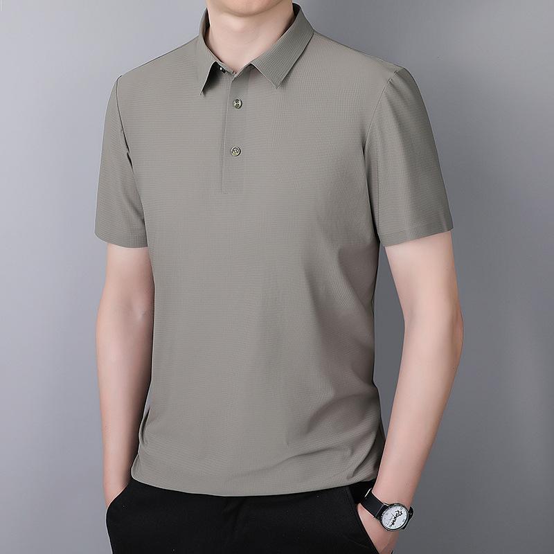 Large Size Short Sleeved Ice Silk POLO Shirt Men's Solid Color Business Quick Drying Top Seamless Men's Casual T-shirt