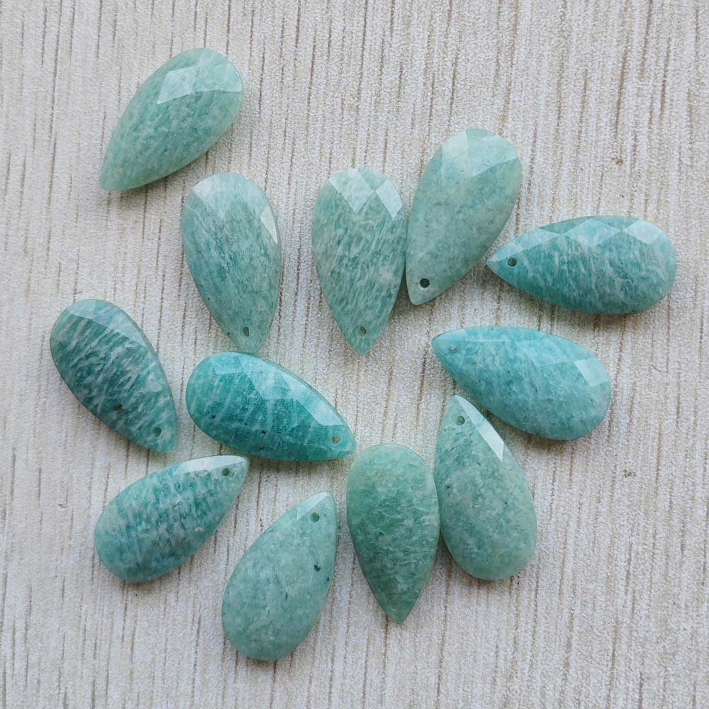 Beautiful Natural Amazon Stone long water drop cut faceted pendants for jewelry accessories making free shipping Wholesale 12pcs
