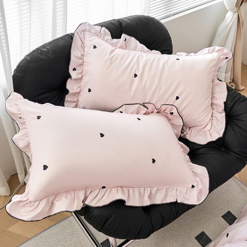 Korean Pink Heart Duvet Cover Sets For Girls 2025 New Blue Dot Ruffles Bedding Sets 4PCS Queen Size for Bedroom Guest Room