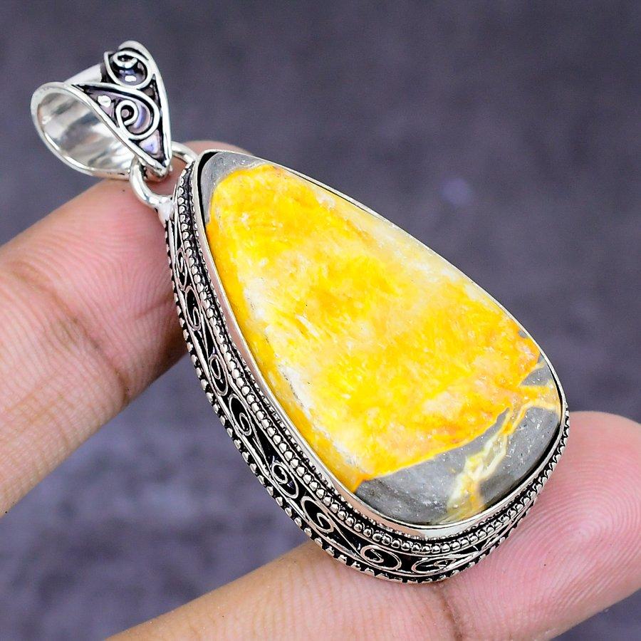 Natural Bumble Bee Jasper 925 Sterling Silver Jewelry Pendant 1.97" ETC-14654