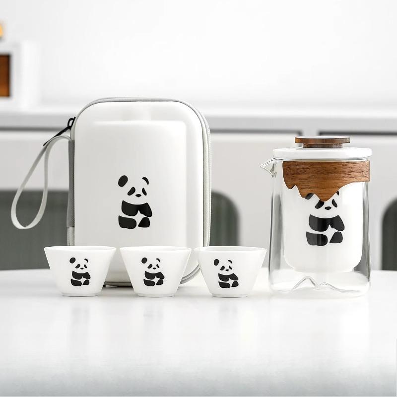 Travel Tea Set New Portable Panda Quick Cup One Person Drinking Outdoor Single Camping Out Carrying Bag