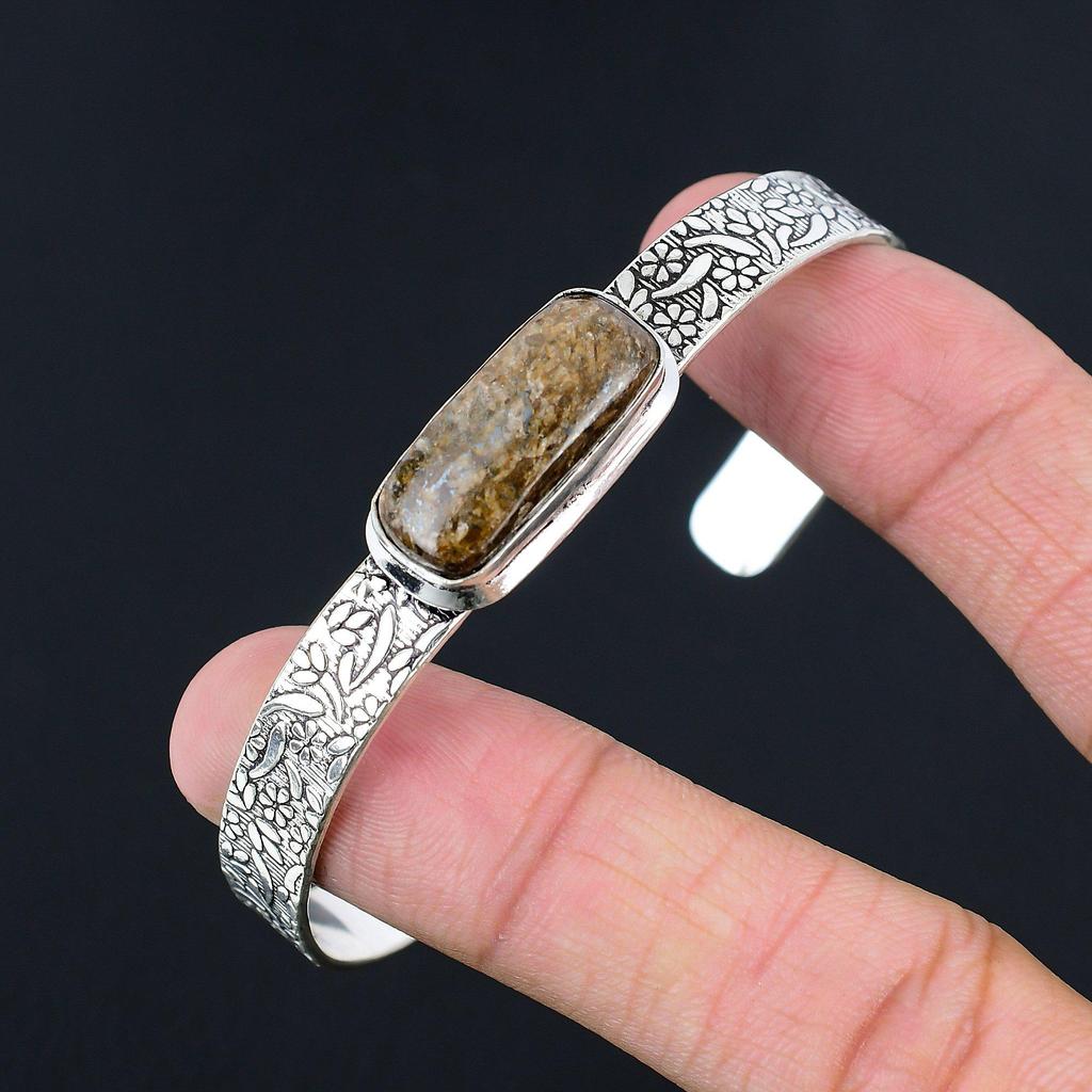 Sterling Silver Bronzite Stone Birthday Mother Unique Engagement Bangle Jewelry