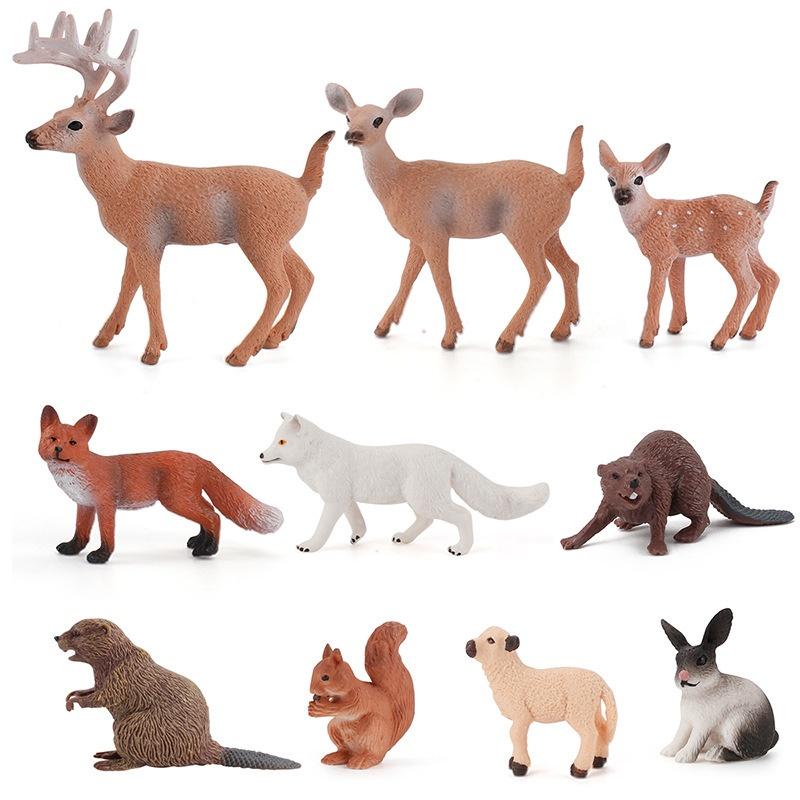 Deer Family Fox Artificial Animal Figures Cute Mini Resin Statues Smooth Surface for Desktop Display Home Decor Gifts