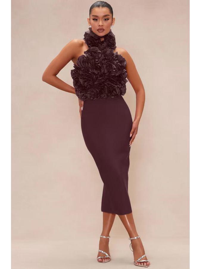 

Вечернее платье-бандаж с вырезом халтер и крупным цветком - новый европейский и американский стиль. Small темно-красного