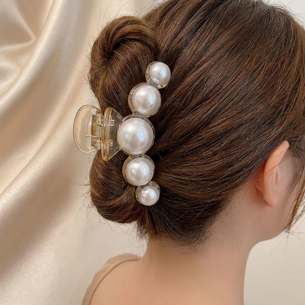 Big Size Pearl Hair Claw Pearl Decor Shark Clip Elegant Hair Claw Clip  Daily Styling
