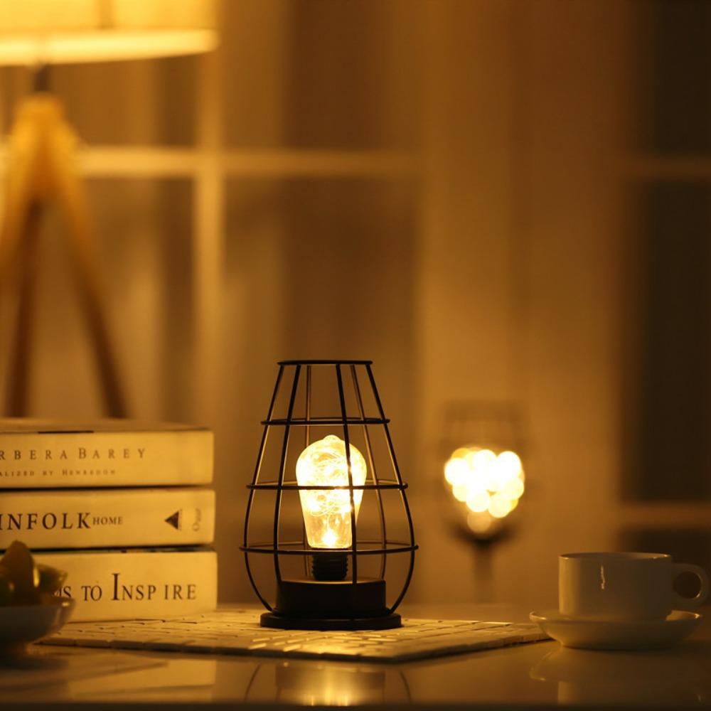 LED Lantern LED Table Lamp Black Night Light Retro Bedroom Bedside Lamp  Desk Lighting