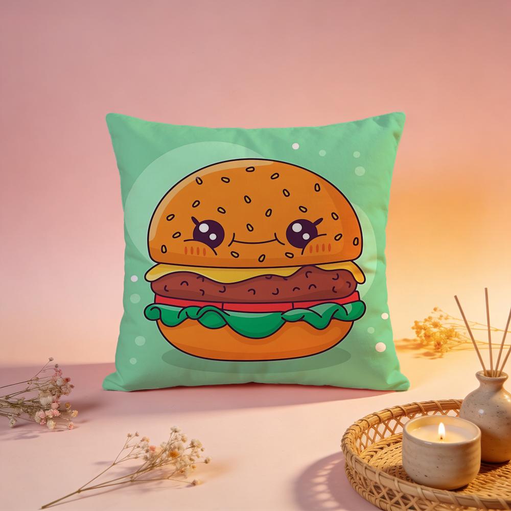 Fun Retro Burger Graphic Cushion Cover Comfortable Durable Pillow Cover MultiScene for Home Office Car Sofa