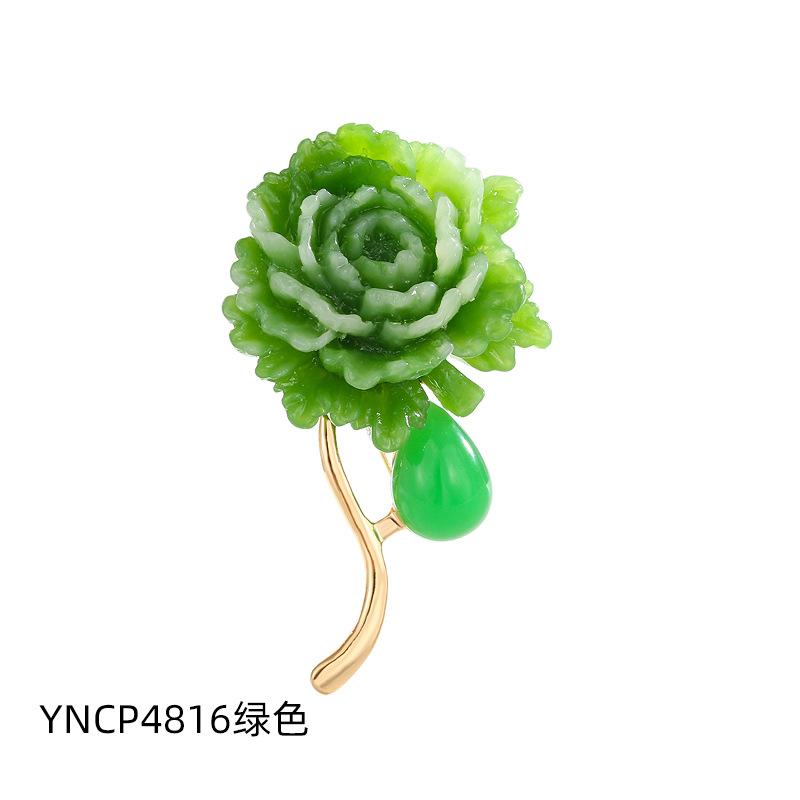 

New national style green peony flower brooch women s high-end design national trend flower pin coat corsage