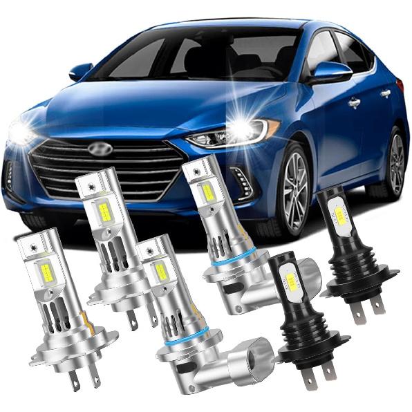 

LED Headlight Bulb Kit compatible with Hyundai Elantra 2018, H7 High and 9005 Low Beam with H7 Fog Light, 6000K White, Cooling Fan, 6-Pack