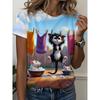Womens Slim Fit Short Sleeve T-Shirt With 3D Cartoon Animal Print Digital Printing Casual Top