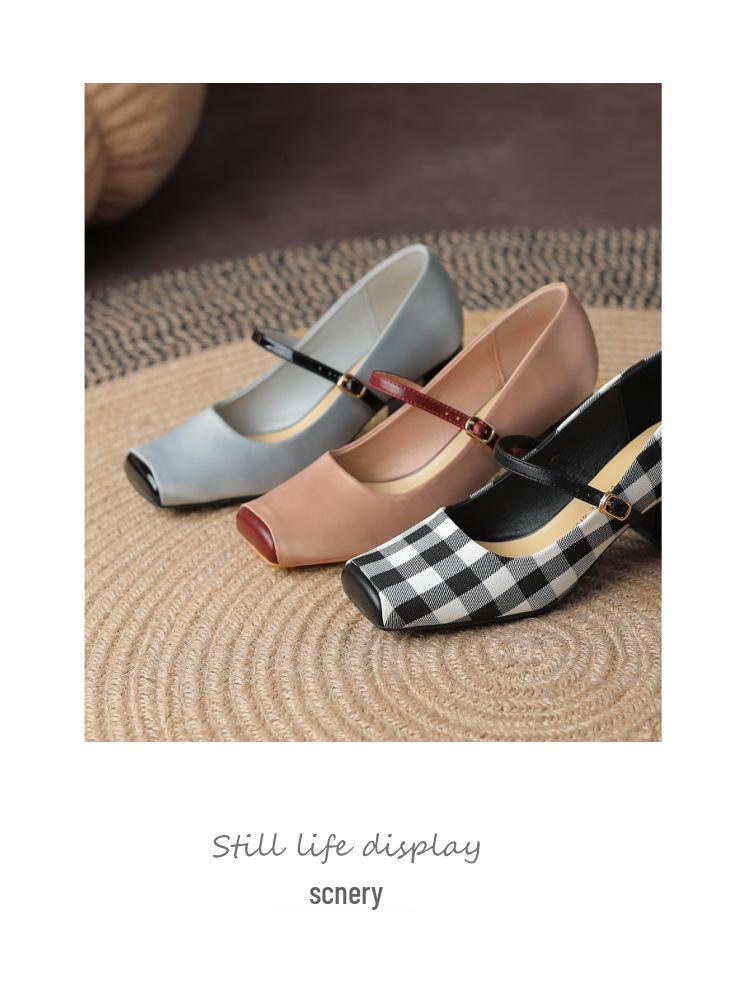 French Retro Pig Nose Square Toe Mary Jane Chunky Heels for Women - Spring/Autumn Style