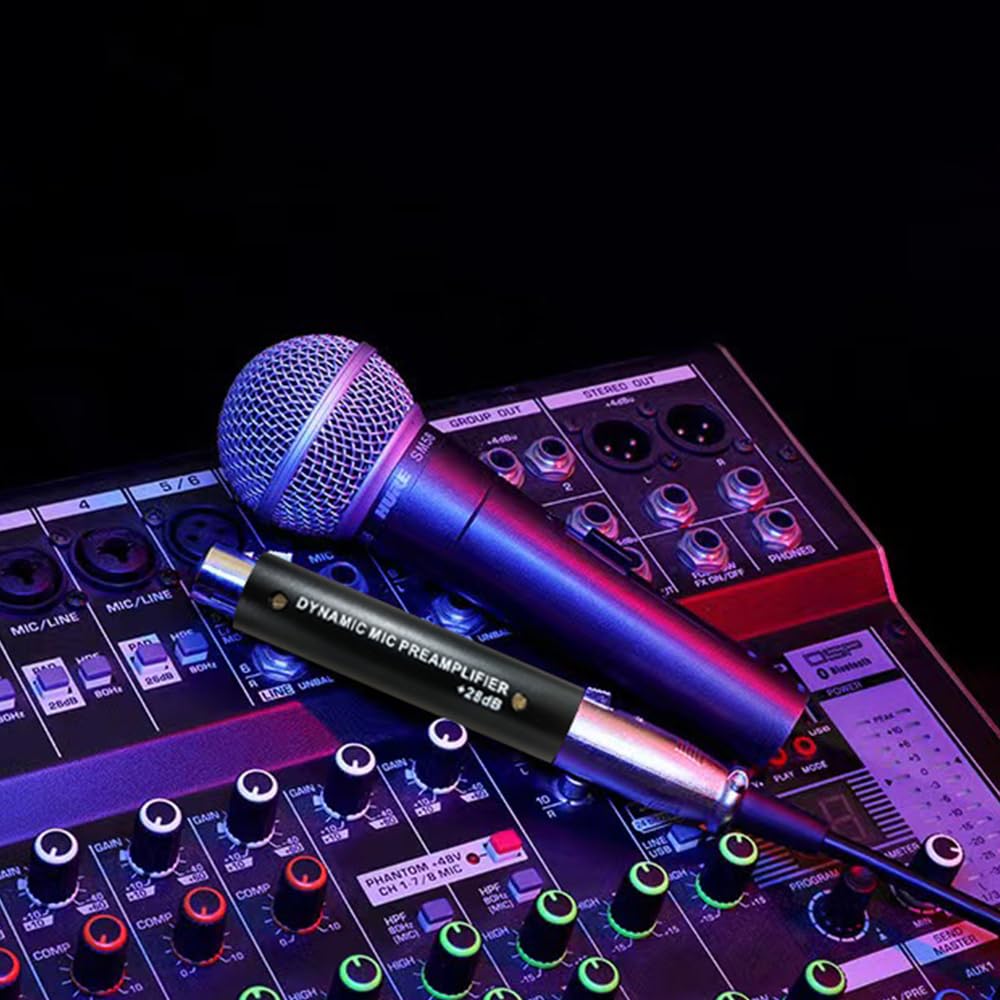 Karlak Mikrofon Mikrofon Geringes Rauschen Verstärkung XLR-Anschluss für Dynamische für Bühne Karaoke Live Plug and Play Mikrofon Vorverstärker Vorverstärker, In-line