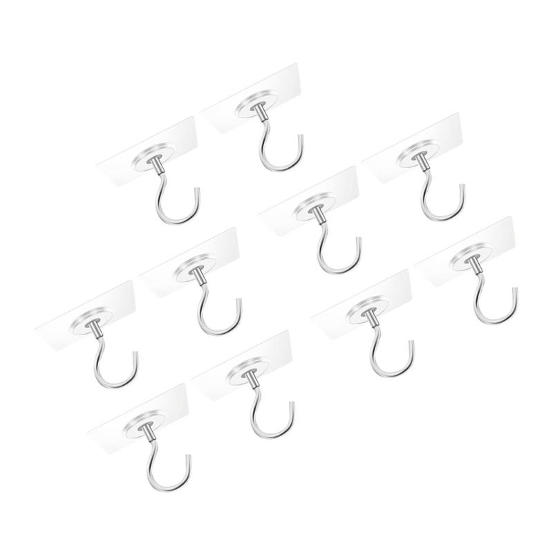 1-10pcs Adhesive Ceiling Hooks No Drill Hanging Hook for Hanging Plant Wind Chimes Stainless Steel Outdoor Adhesive Hook