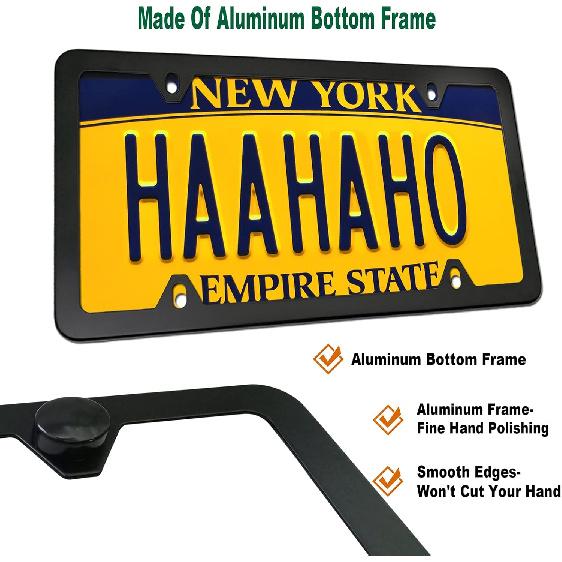 Aootf Front License Plate Mounting Kit- License Plate Bracket & Black Aluminum Car Tag Holder Cover Fit No Drilling Hole Front Bumper, Universal