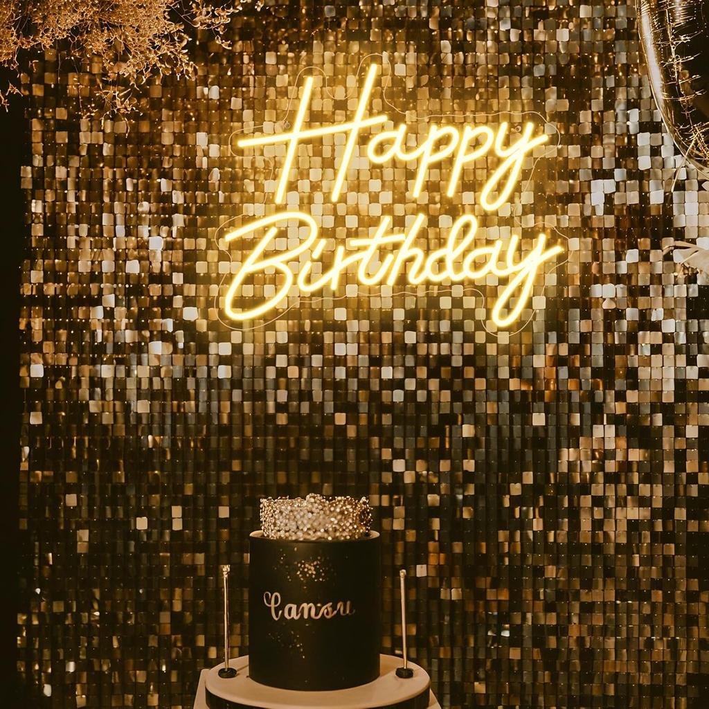 Happy Birthday Neon Sign for Backdrop, LED Happy Birthday Light Up Sign, USB Powered Dimmable Neon Light for Birthday Party Decorations Wall Decor,