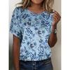 T-Shirt Damen Sommer lässig Rundhals Kurzarm Blumenmuster Oberteil locker Freizeitkleidung Damen T-Shirt Muttertagsgeschenk