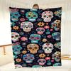 Vintage Sugar Skull Pattern Flannel Throw Blanket - Cozy All-Season Knitted Digital Print Sofa Blanket, Decorative Polyester Lig