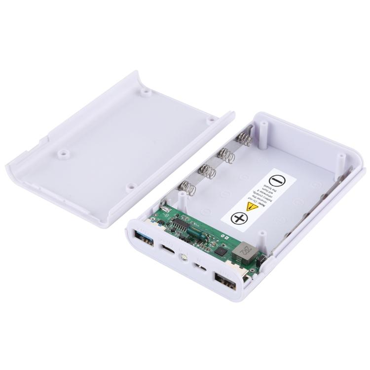 HAWEEL DIY 4x 18650 Аккумулятор (Не включено) Корпус-бокс для Power Bank 12000 мАч с поддержкой QC, двусторонней зарядкой, 2x USB-выходами и дисплеем белый