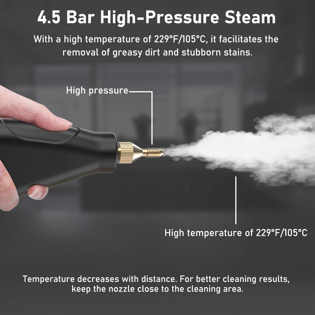 1500W Handheld Steam Cleaner with 4.5 Bar Pressure–1200ml Water Tank, 6 Adjustable Settings for Cars, Air Conditioning Units, Floors, and Kitchens