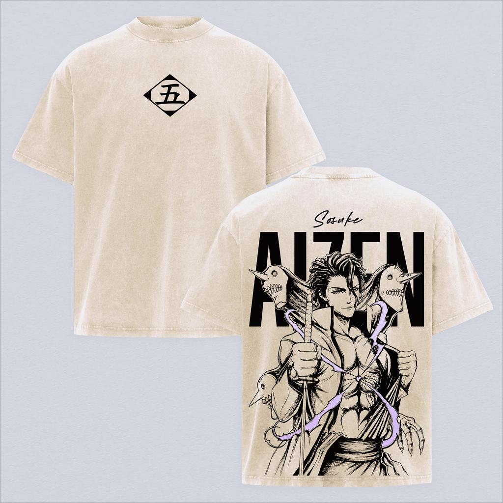 BLEACH Aizen Sousuke T Shirt Anime Vintage Washed Y2k Oversized T-shirt Men Women Clothing Summer Short Sleeve Polyester Tees Tops