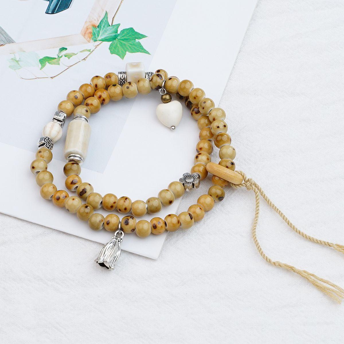 Керамический браслет с бусинами Jingdezhen, двойной круг, китайский стиль, кисточка, летние аксессуары, браслет, товар для прямых трансляций