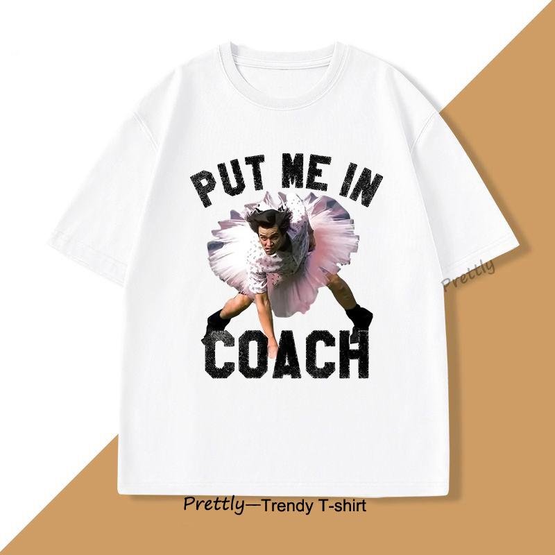 Put Me in Coach Vintage Tshirt Cotton Loose Printed Tshirt Pullover Oversize Short Sleeve Tees Streetwear Oneck Basic Top